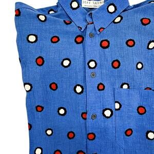Jeff Sayre London New York Blue Red White Dot Button Down Shirt Colorful